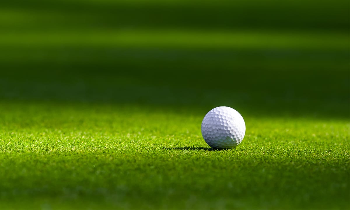 Close up of golf ball on a putting green