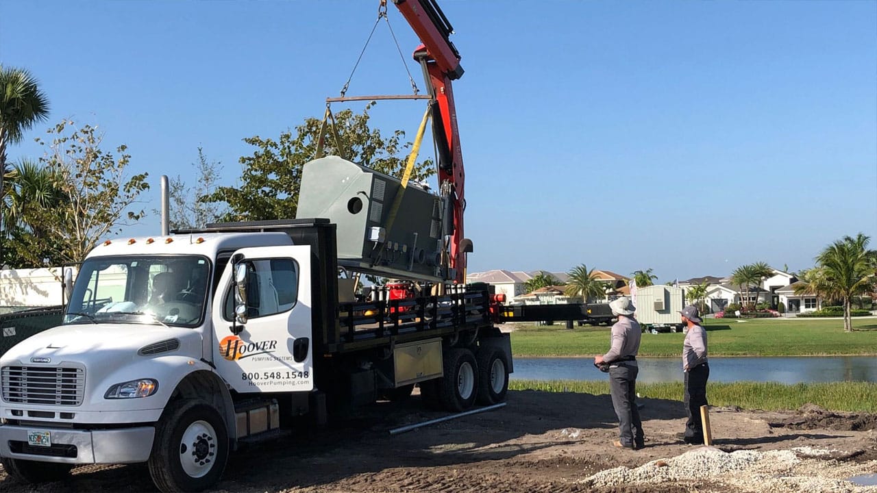 Unloading pump station from Hoover truck
