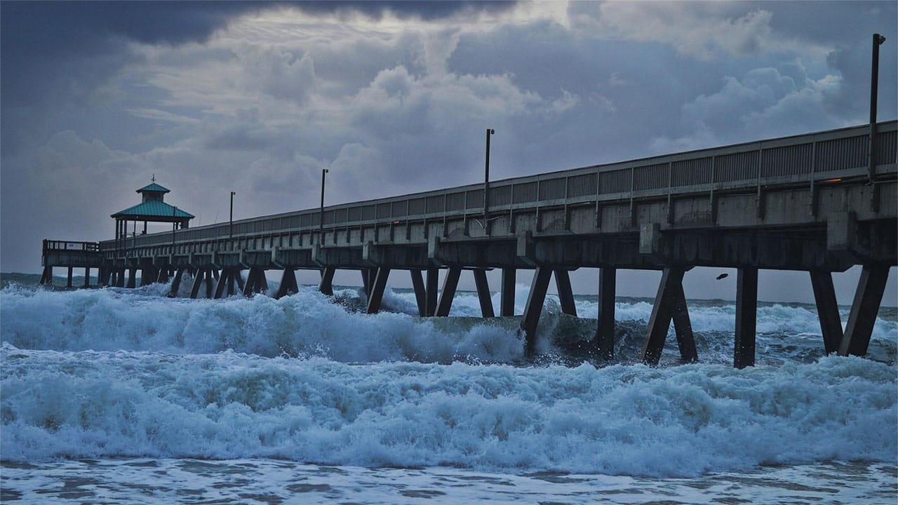 Big waves during a storm at Deerfield Beach Florida pier