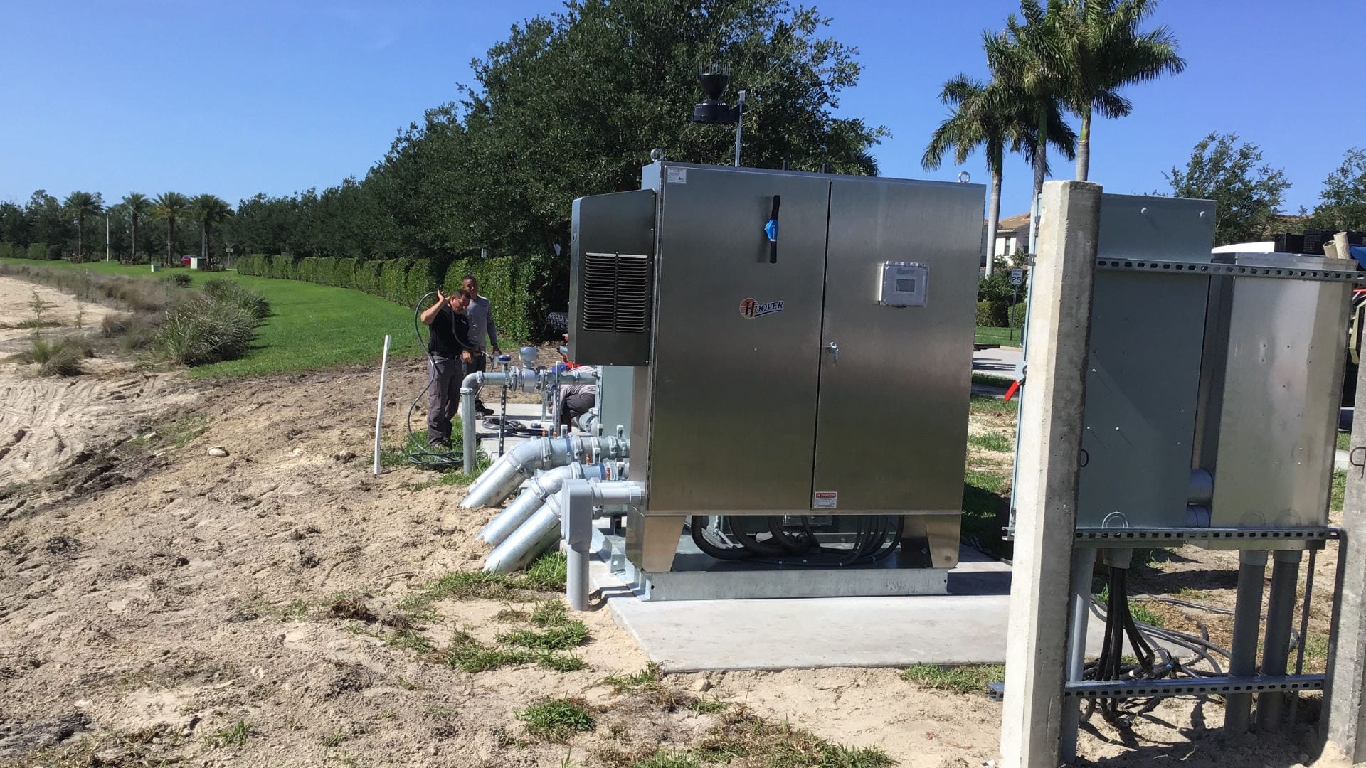 Side view of a Hoover pump station at Riverstone Community Estate