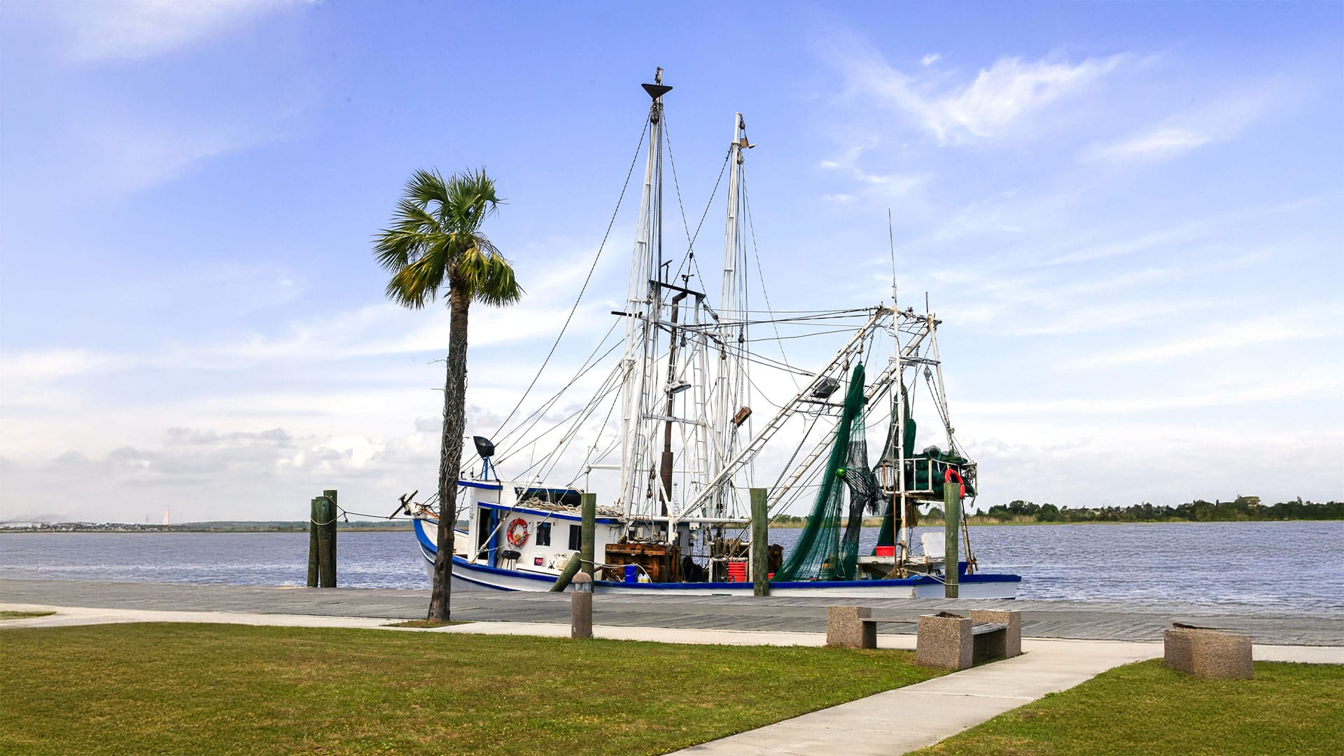 Fishing boat tied up at the docks