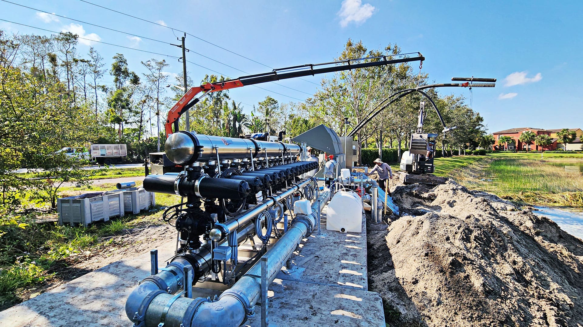 The Hoover team installing pipework and pump station at Paseo focusing on the pump filters