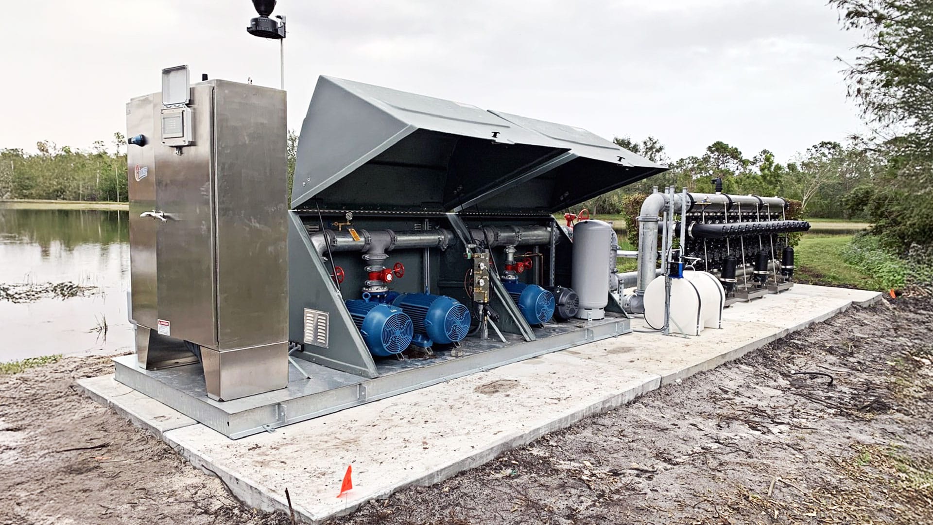 The front of the new pump stations installed at Peseo with lids open