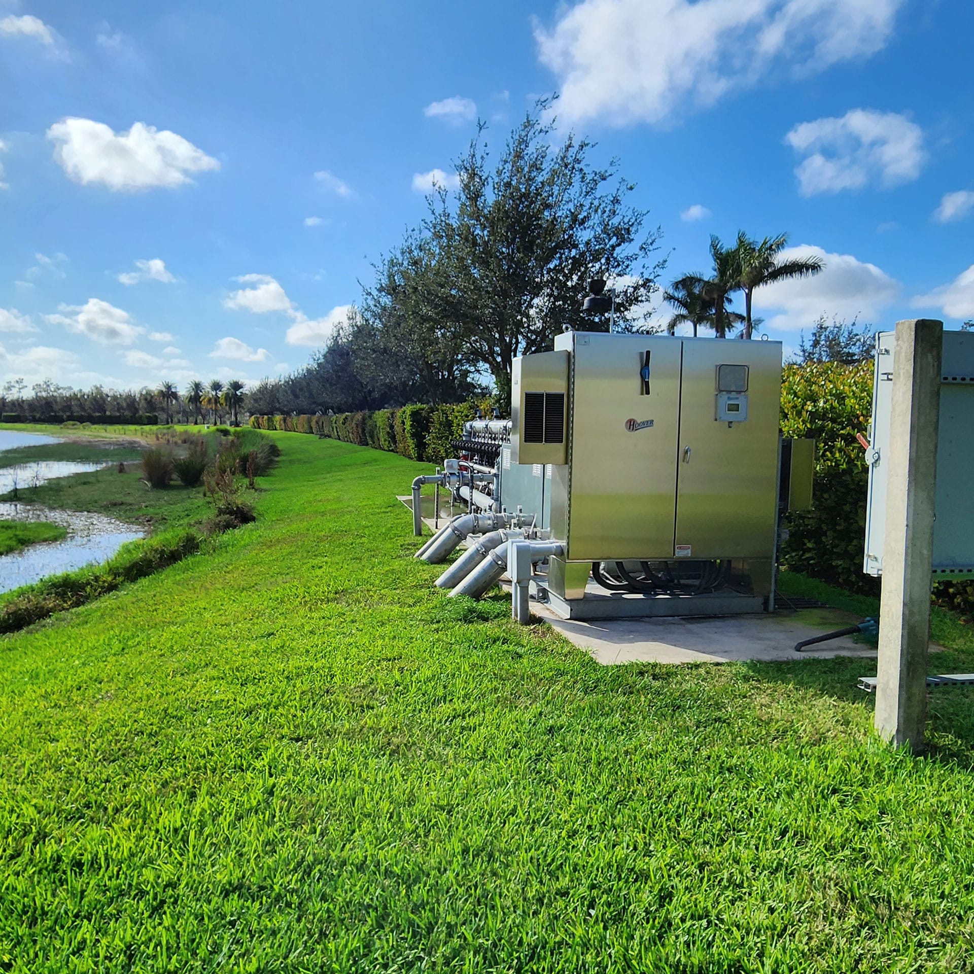 Side view of a Hoover pump station installed at Riverstone Community
