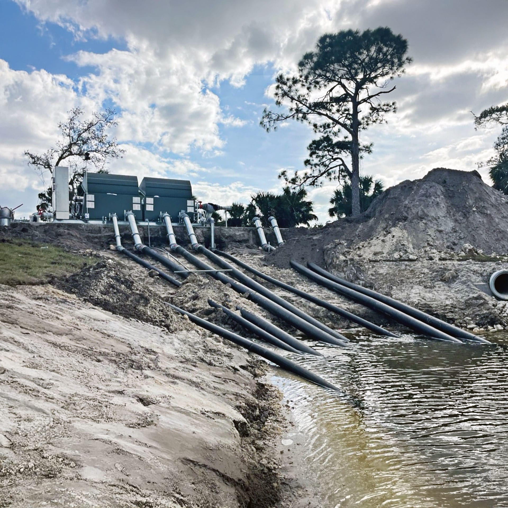 Pump pipes going into the water from the Hoover pump stations that are being installed