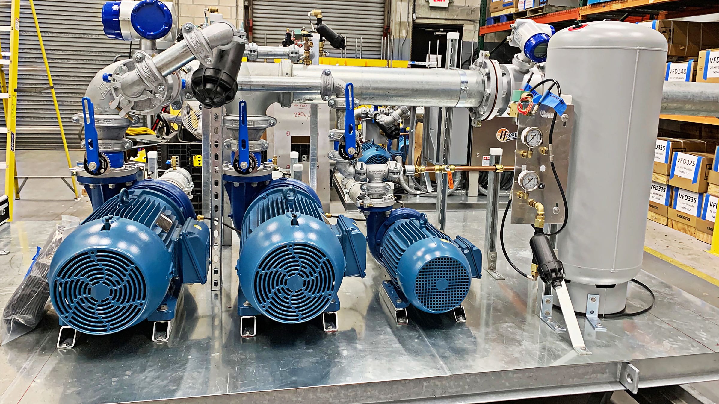 Close up of a blue Hoover irrigation pump