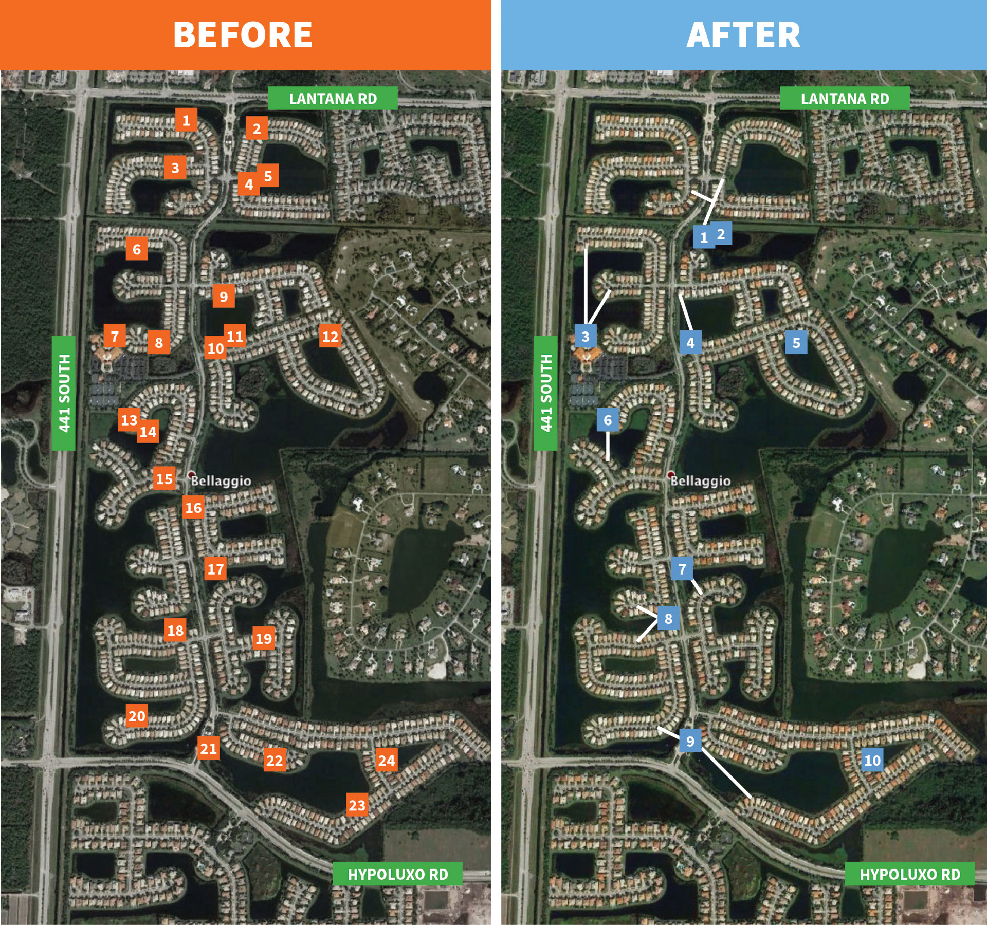 Before and after Bellagio Community map