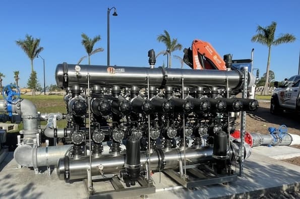 A Hoover pump station being installed with focus on the filters