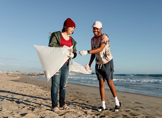 People cleaning on a beach