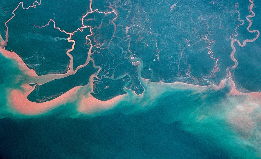 Arial view of red tide in the sea