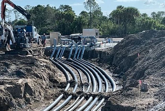 Installation of a pipeline being placed into the ground