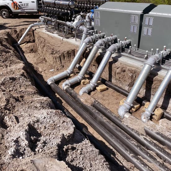 Pipelines coming of an Irrigation Pump Station being laid into the ground