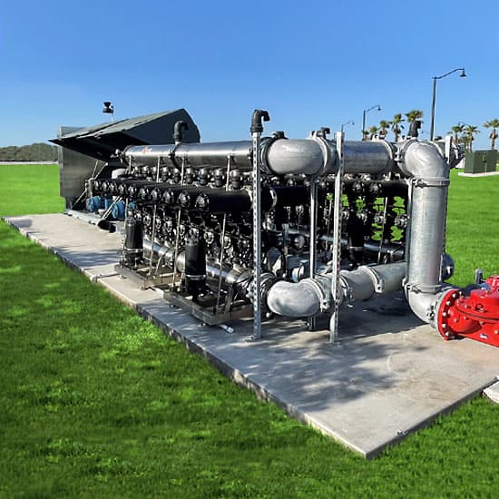 A side view of a Hoover Irrigation Pump Station showing the filter pods