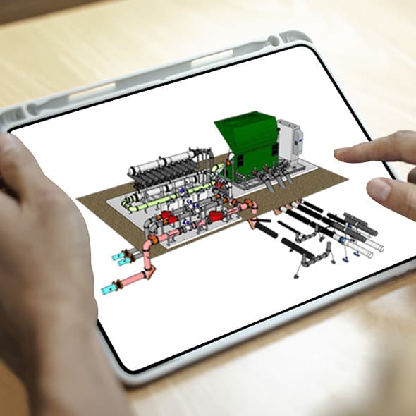 3D render of a Hoover Irrigation Pump Station on an tablet device